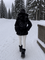 BLACK BELTED MINK FUR WITH A HOOD - Image 2