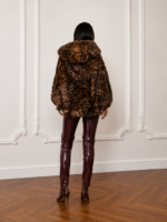 BELTED ANIMAL PRINT REX RABBIT FUR ETOL WITH HOOD - Image 2