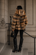 RED AND SILVER FOX FUR JACKET WITH HOOD - Image 2