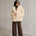 CREAM MINK JACKET WITH A HOOD
