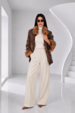 BEIGE SHORT ASTRAKHAN AND FOX FUR JACKET
