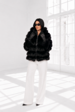 SHORT BLACK FOX FUR JACKET WITH A HOOD - Image 2