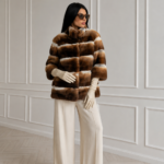 SHORT BROWN RABBIT FUR JACKET