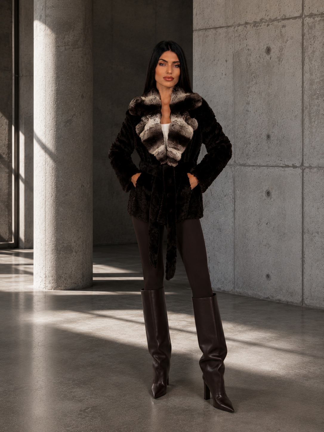 59D4ED4C-330F-4214-89B2-A8165B4F3262 BROWN MINK AND REX RABBIT FUR JACKET - Image 1