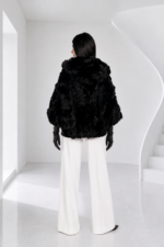 BLACK MINK FUR CAPE WITH HOOD - Image 2
