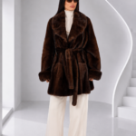 BELTED BROWN MINK FUR JACKET