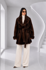 BELTED BROWN MINK FUR JACKET
