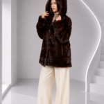 BROWN MINK FUR JACKET WITH A HOOD
