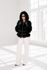 SHORT BLACK FOX FUR JACKET WITH A HOOD