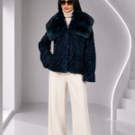 BLUE SHORT ASTRAKHAN AND CHINCILLA FUR JACKET