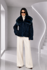 BLUE SHORT ASTRAKHAN AND CHINCILLA FUR JACKET