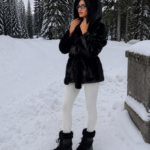BLACK BELTED MINK FUR WITH A HOOD