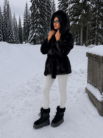 BLACK BELTED MINK FUR WITH A HOOD