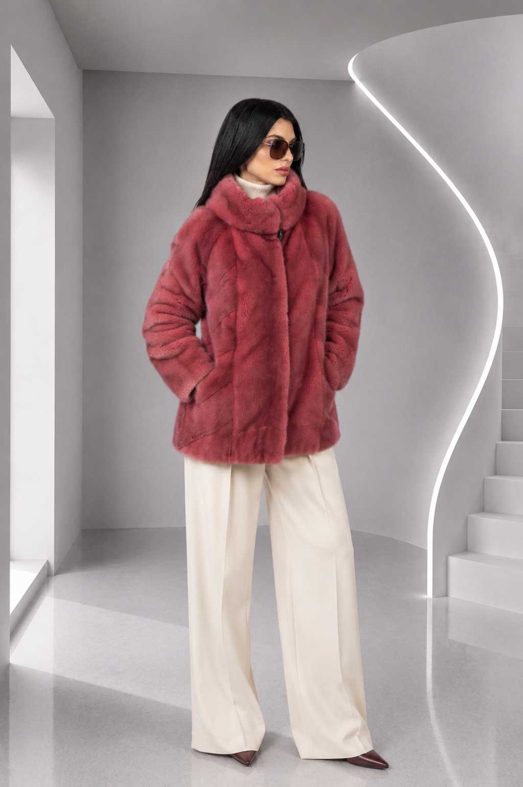 72D59CEE-C797-4400-BDD3-31D5DD67B256 PINK MINK FUR JACKET - Image 1