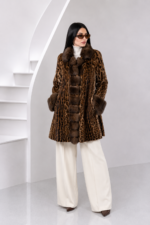 LONG ANIMAL PRIND MINK AND SABLE FUR JACKET