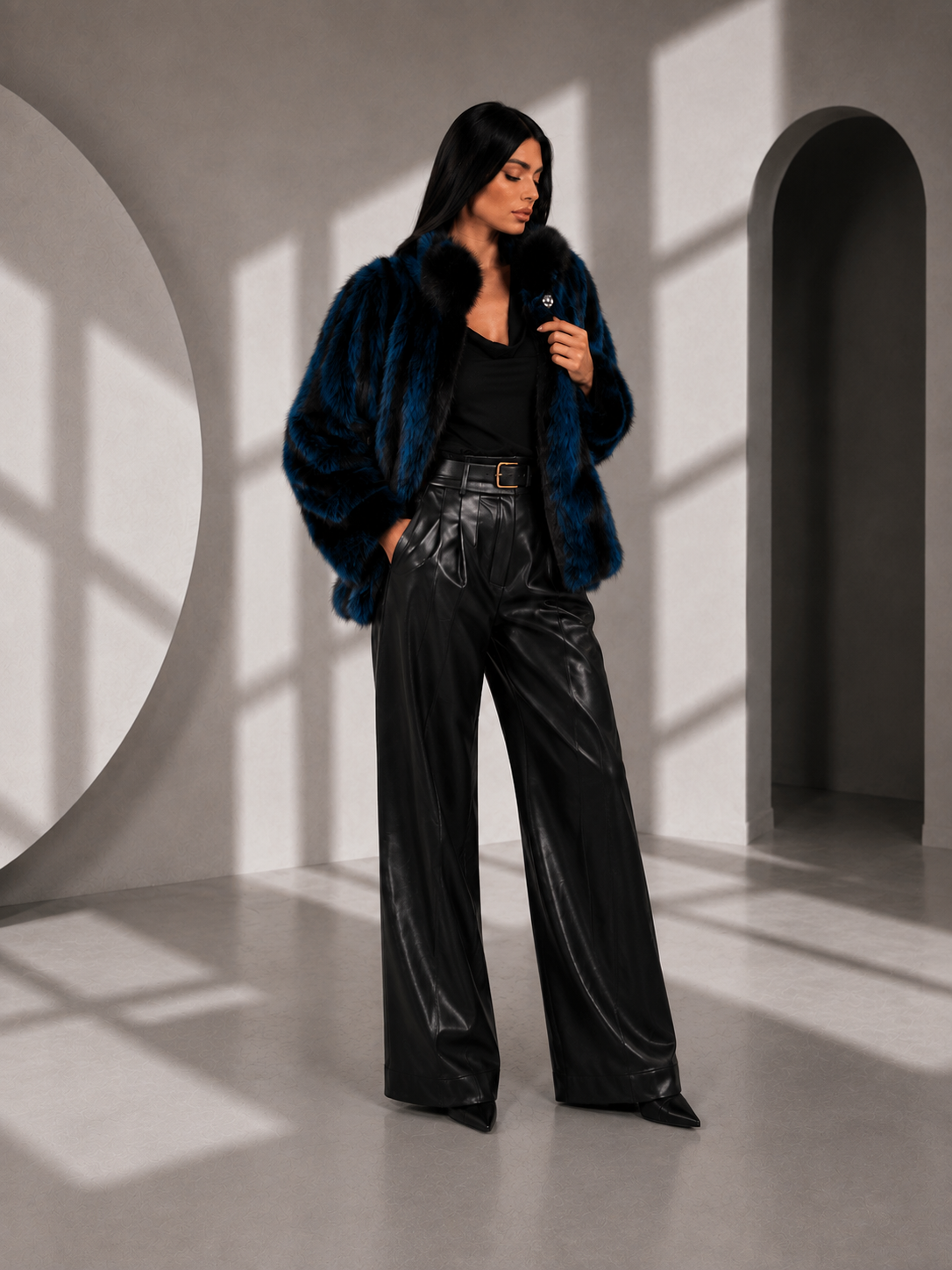 972386A8-DD31-47CD-B816-E7FD31174D9B BLUE AND BLACK FOX FUR JACKET - Image 1