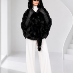 BLACK MINK FUR CAPE WITH HOOD