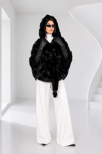 BLACK MINK FUR CAPE WITH HOOD