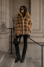RED AND SILVER FOX FUR JACKET WITH HOOD