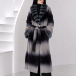 FULL LENGTH BLUE AND GREY BELTED MINK AND CHINCHILLA FUR JACKET