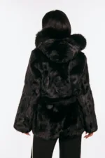 BLACK BELTED MINK FUR WITH A HOOD - Image 7