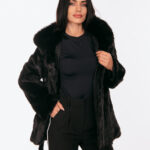 BLACK BELTED MINK FUR WITH A HOOD
