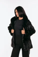 BLACK BELTED MINK FUR WITH A HOOD - Image 6