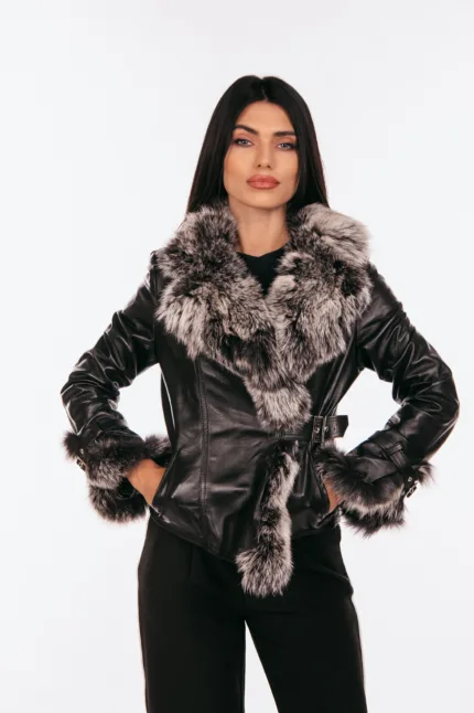 BLACK LEATHER AND FOX JACKET