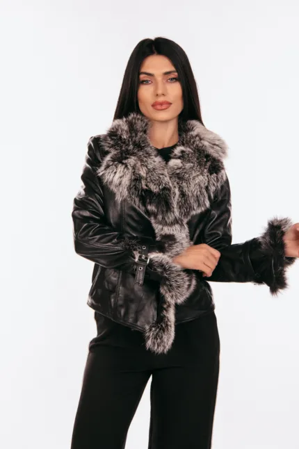 BLACK LEATHER AND FOX JACKET