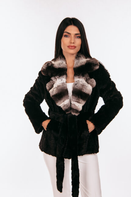 BROWN MINK AND REX RABBIT FUR JACKET