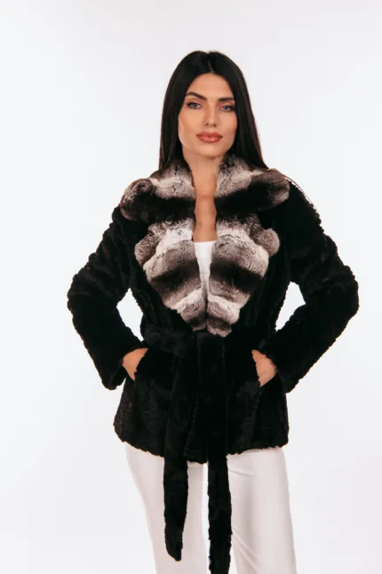 BROWN MINK AND REX RABBIT FUR JACKET