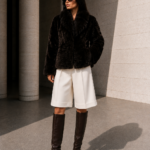 BROWN SHORT ASTRAKHAN AND FOX FUR JACKET
