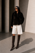 BROWN SHORT ASTRAKHAN AND FOX FUR JACKET