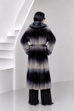 FULL LENGTH BLUE AND GREY BELTED MINK AND CHINCHILLA FUR JACKET - Image 7