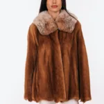 Τζάκετ από γούνα μινκ και αλεπούς σε απόχρωση κανέλας