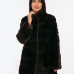 Σκούρο καφέ τζάκετ από γούνα μίνκ