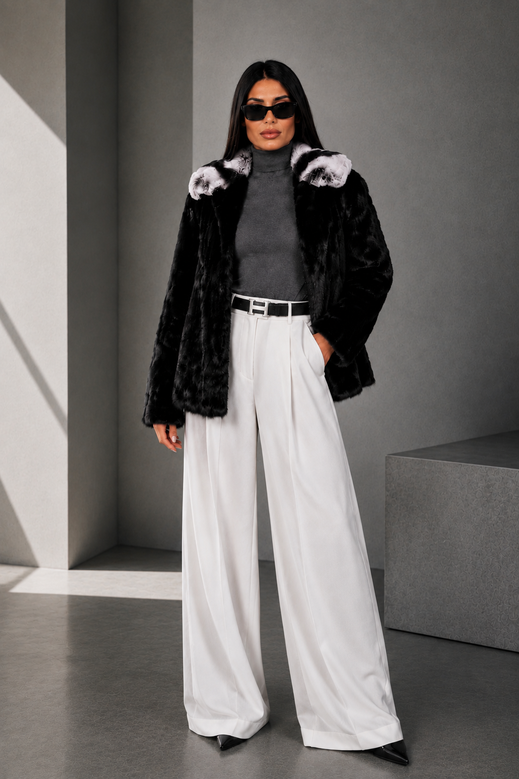 E510BB24-DB33-462B-8AEB-5B9AB939B0CF BLACK SHORT MINK AND CHINCILLA FUR JACKET - Image 1