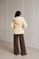 CREAM MINK JACKET WITH A HOOD - Image 2