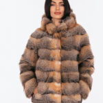 RED AND SILVER FOX FUR JACKET WITH HOOD