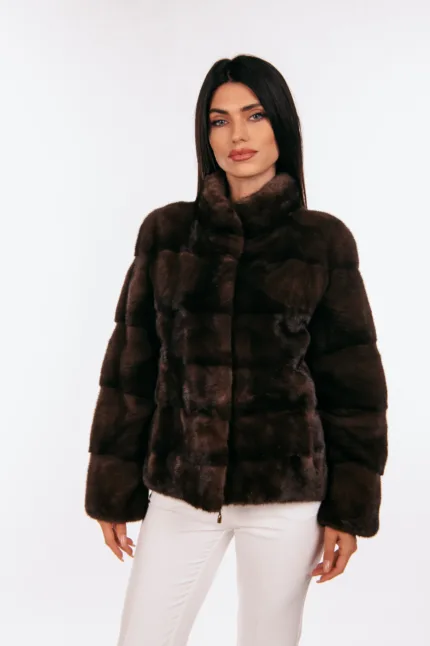 SHORT BROWN MINK FUR JACKET