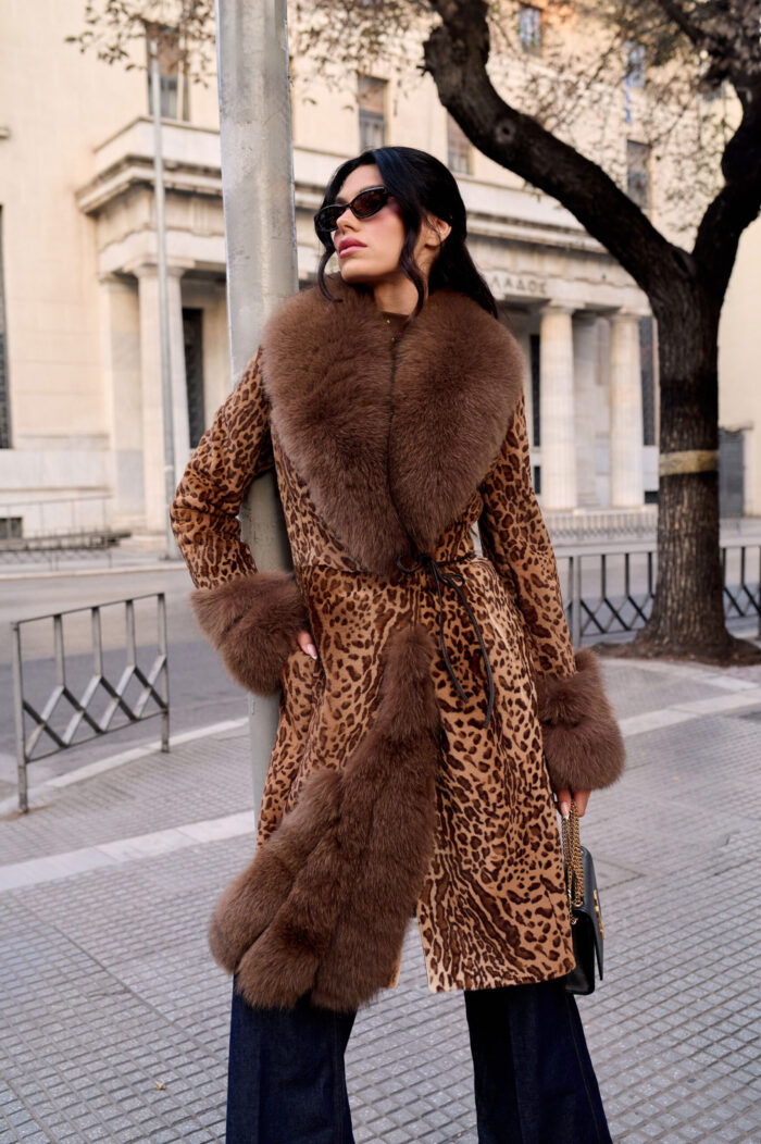 Γούνινο μπουφάν αλεπούς με animal print - Image 1