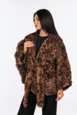 Ετόλ από γούνα Rex κουνελιού με animal print και ζώνη, με κουκούλα. - Image 5