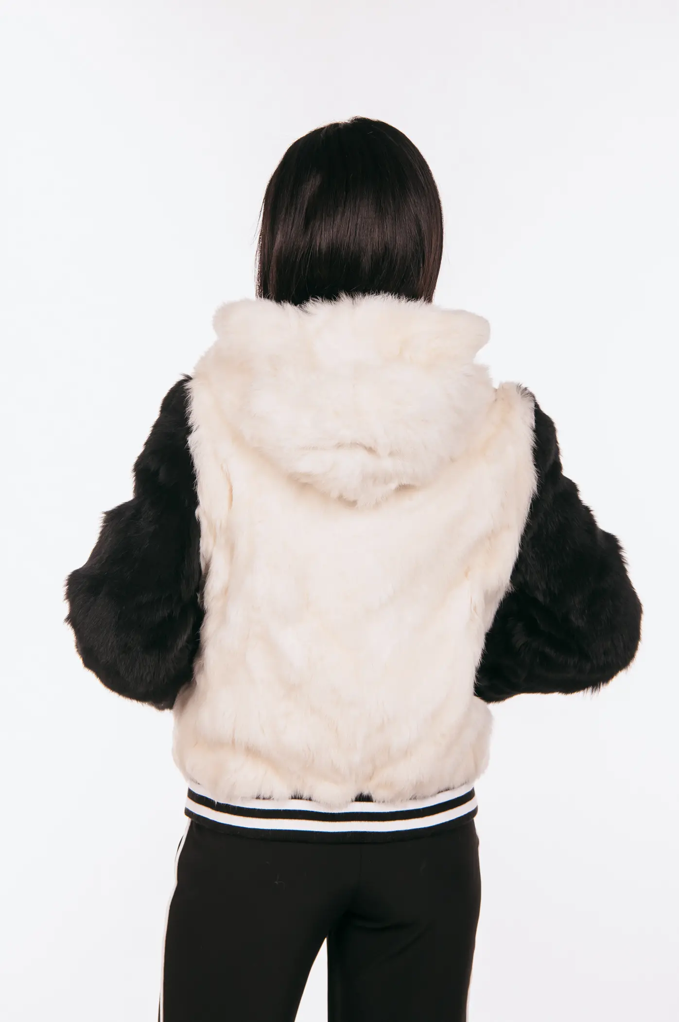 BLACK AND WHITE REX RABBIT FUR JACKET - Image 5
