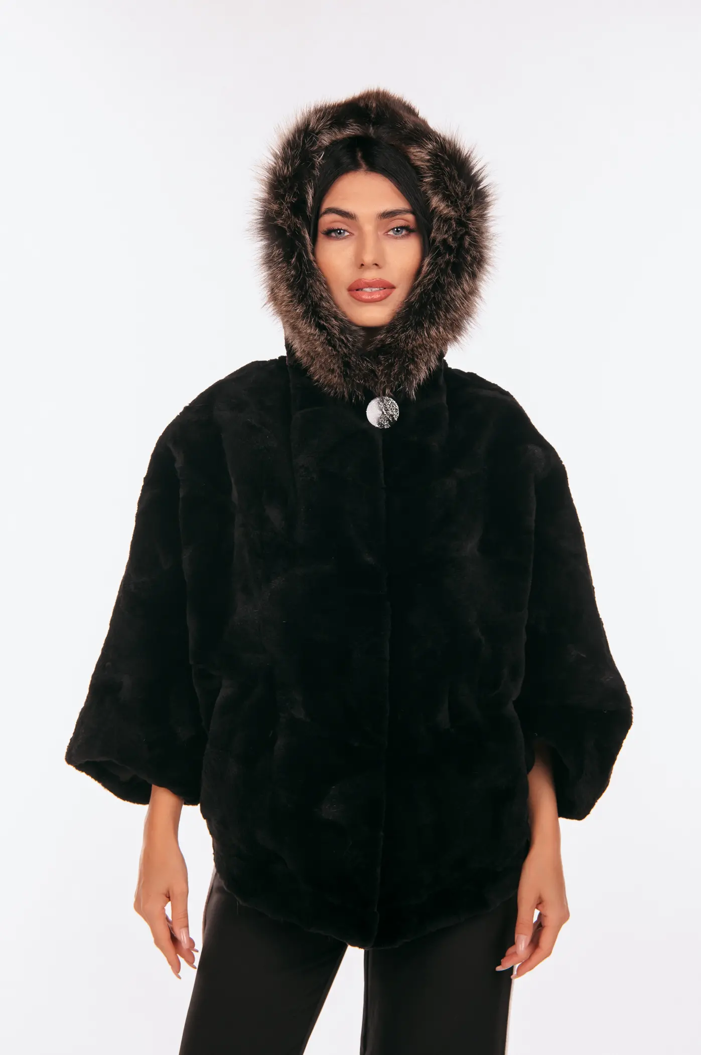 Κάπα από μαύρη γούνα κάστορα και αλεπούς - Image 5