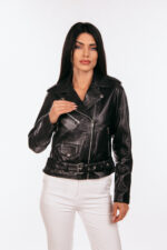 Μαύρο δερμάτινο μπουφάν biker - Image 8