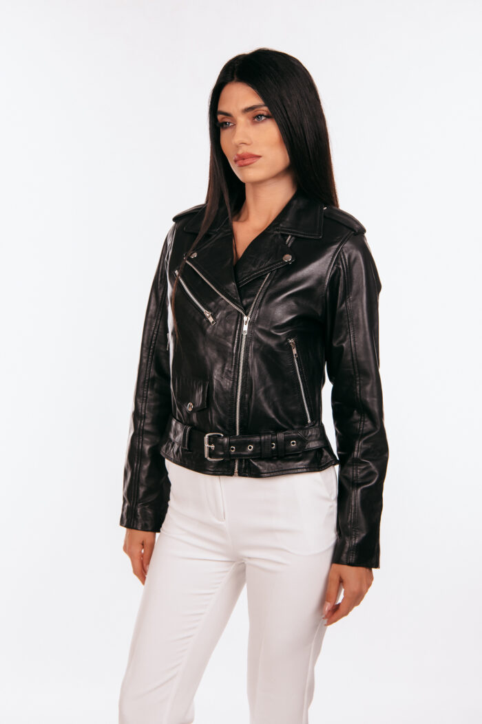 Μαύρο δερμάτινο μπουφάν biker - Image 6