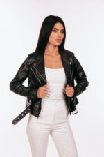 Μαύρο δερμάτινο μπουφάν biker - Image 2