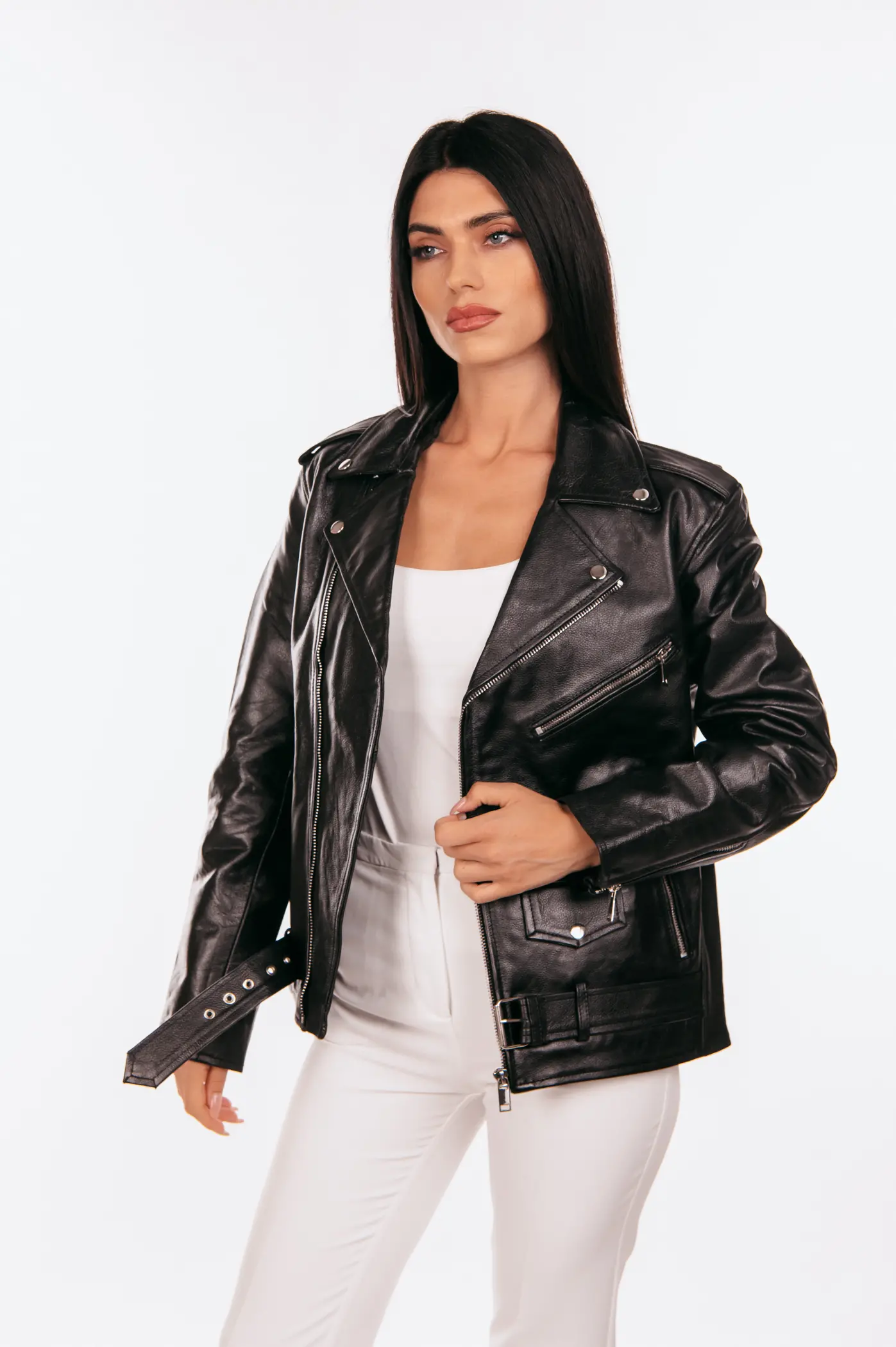 BLACK OVERSIZED LEATHER JACKET - Image 5