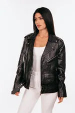 BLACK OVERSIZED LEATHER JACKET - Image 4