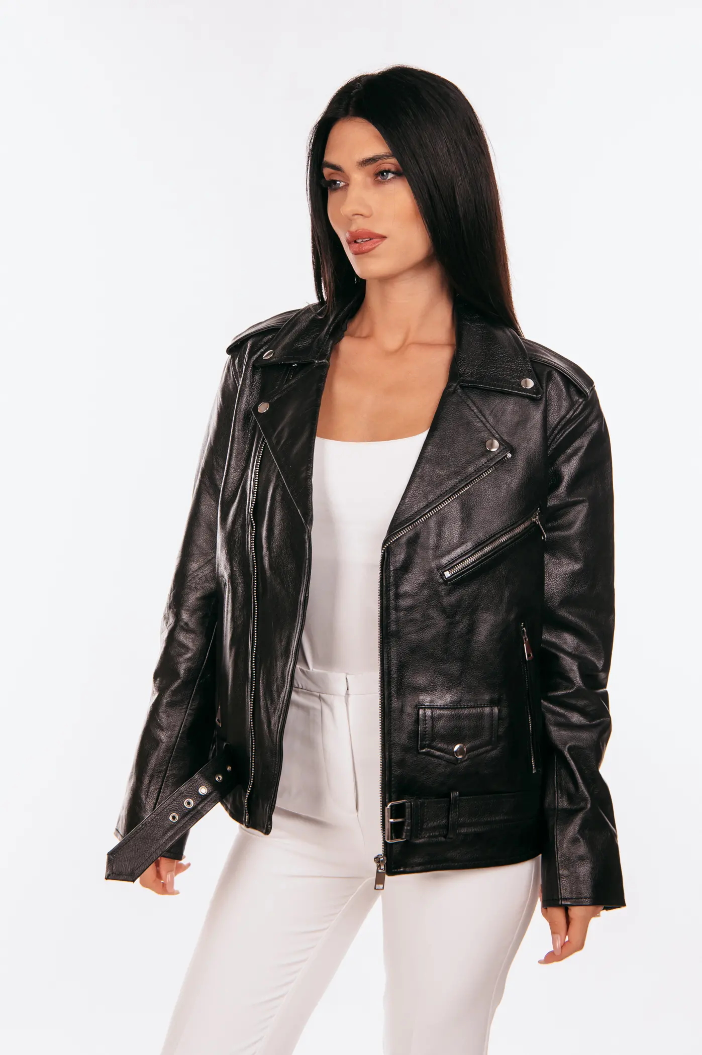 BLACK OVERSIZED LEATHER JACKET - Image 4